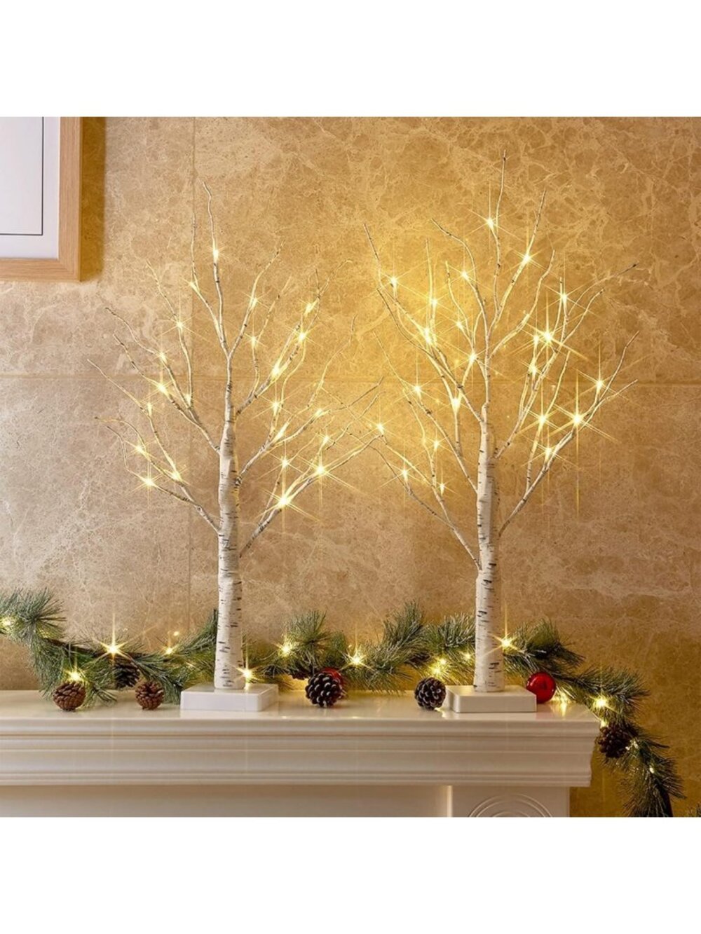 2FT LED Birch Tree Lamp - Warm White Light, Battery Powered, Indoor Decor (2PK)